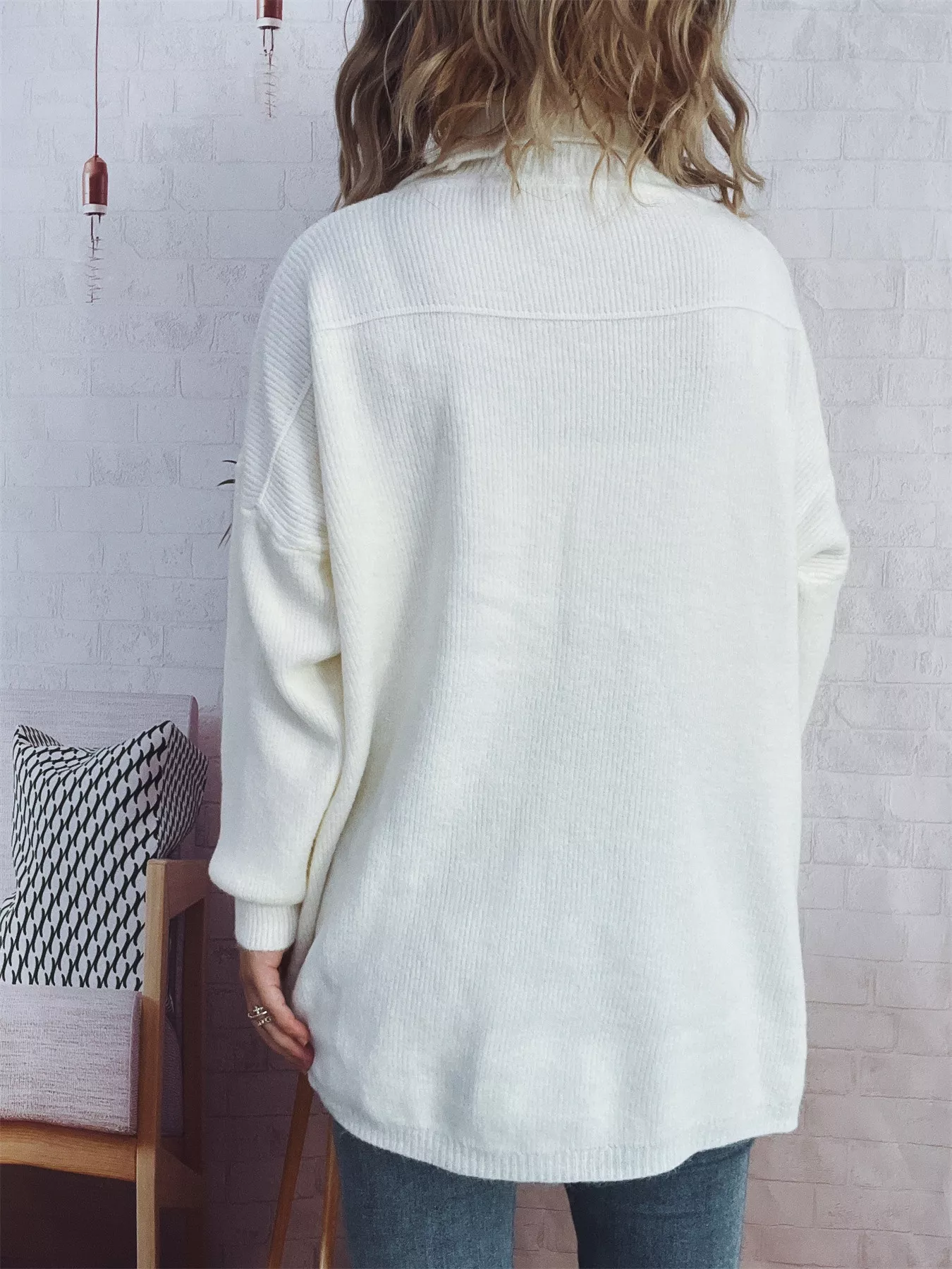 Slit Turtleneck Long Sleeve Sweater - Image 3