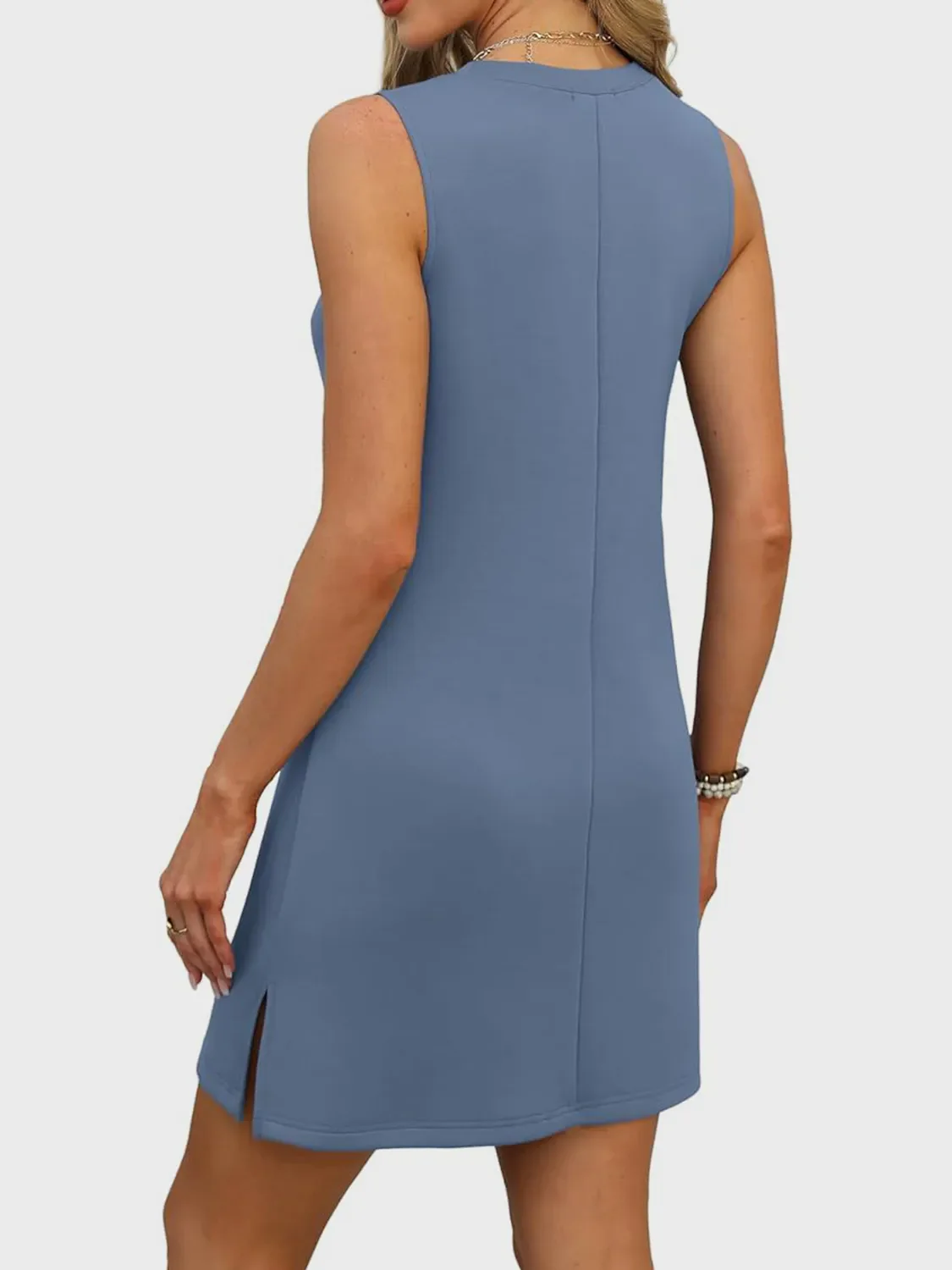Slit V-Neck Sleeveless Mini Dress - Image 11