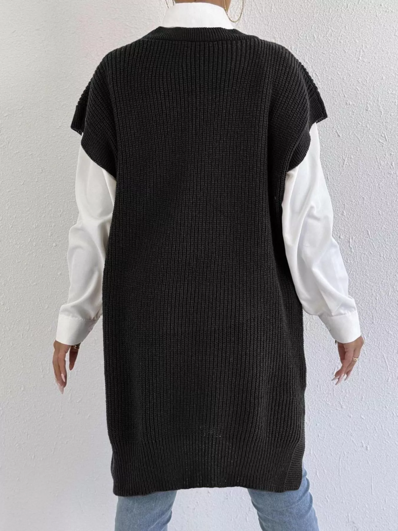 Slit V-Neck Sweater Dress - Image 13
