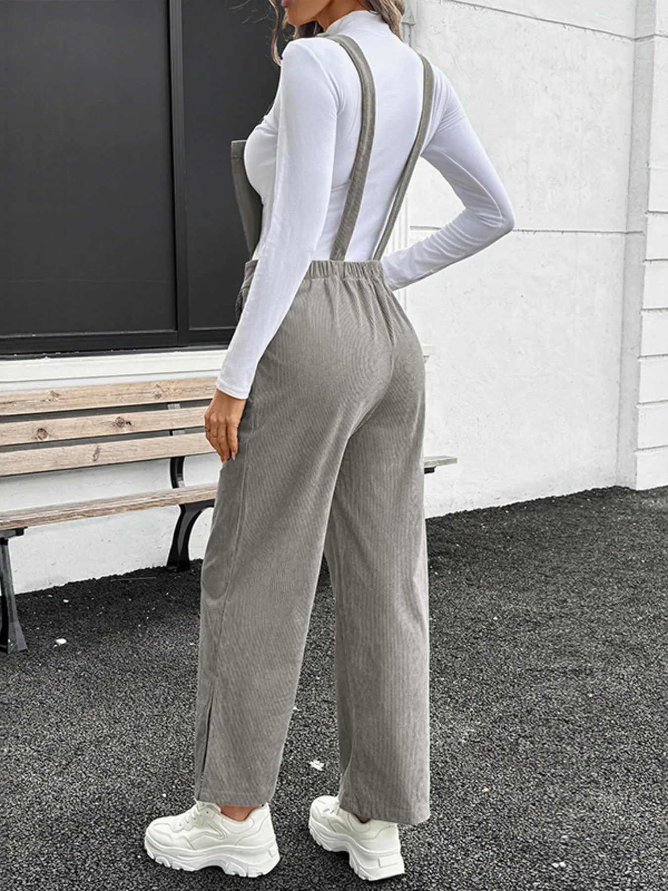 Slit Wide Leg Overalls with Pockets - Image 6