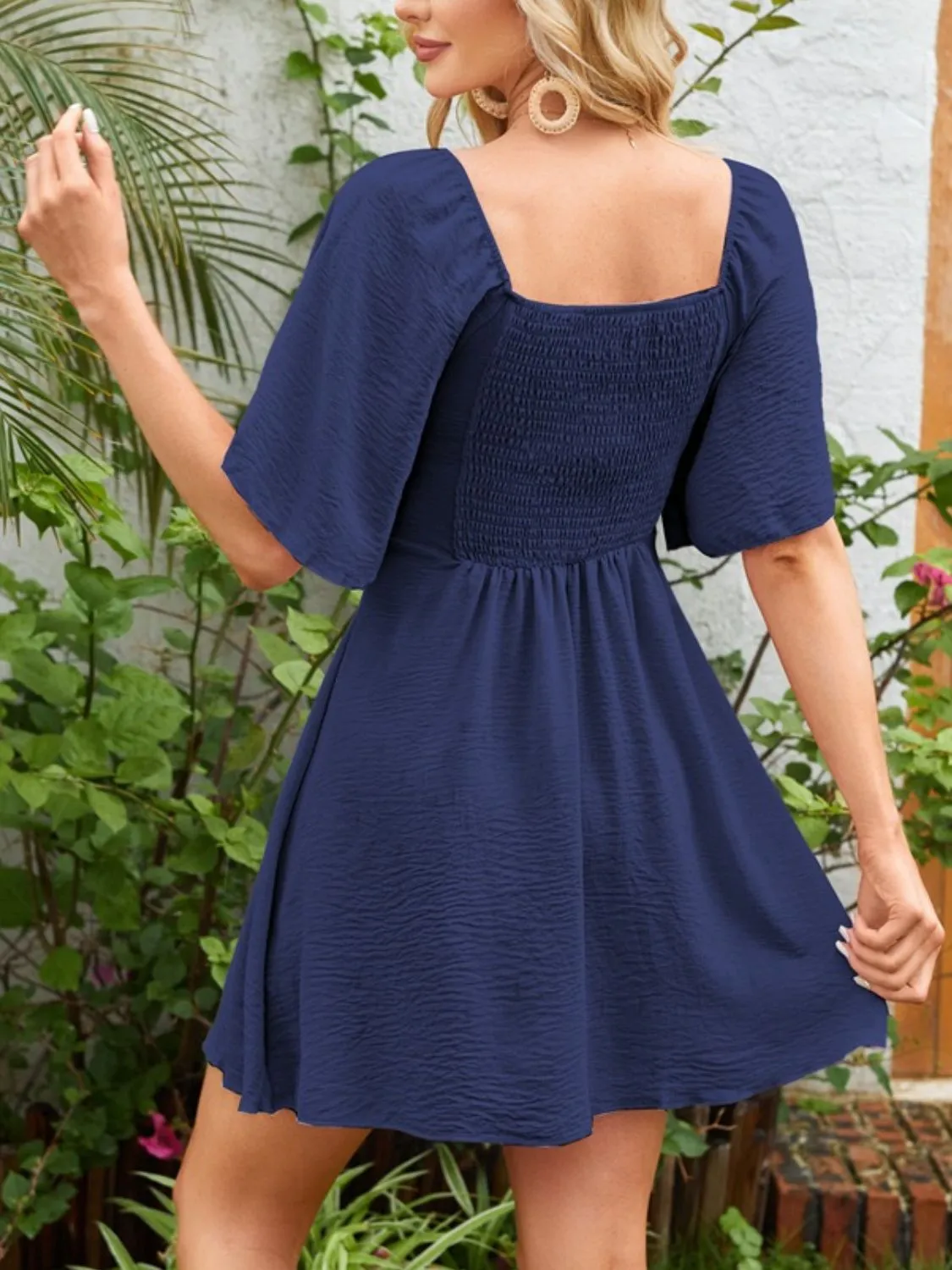 Smocked Back Knotted Flutter Sleeve Dress - Image 18
