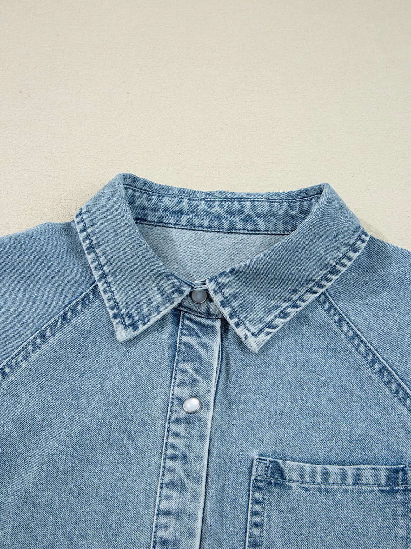 Smocked Cuffs Flared Denim Shirt Mini Dress - Image 9