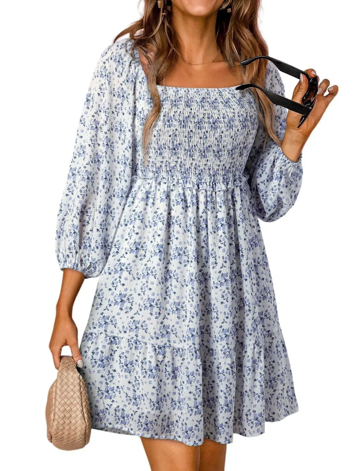 Smocked Floral Square Neck Dress - Image 6