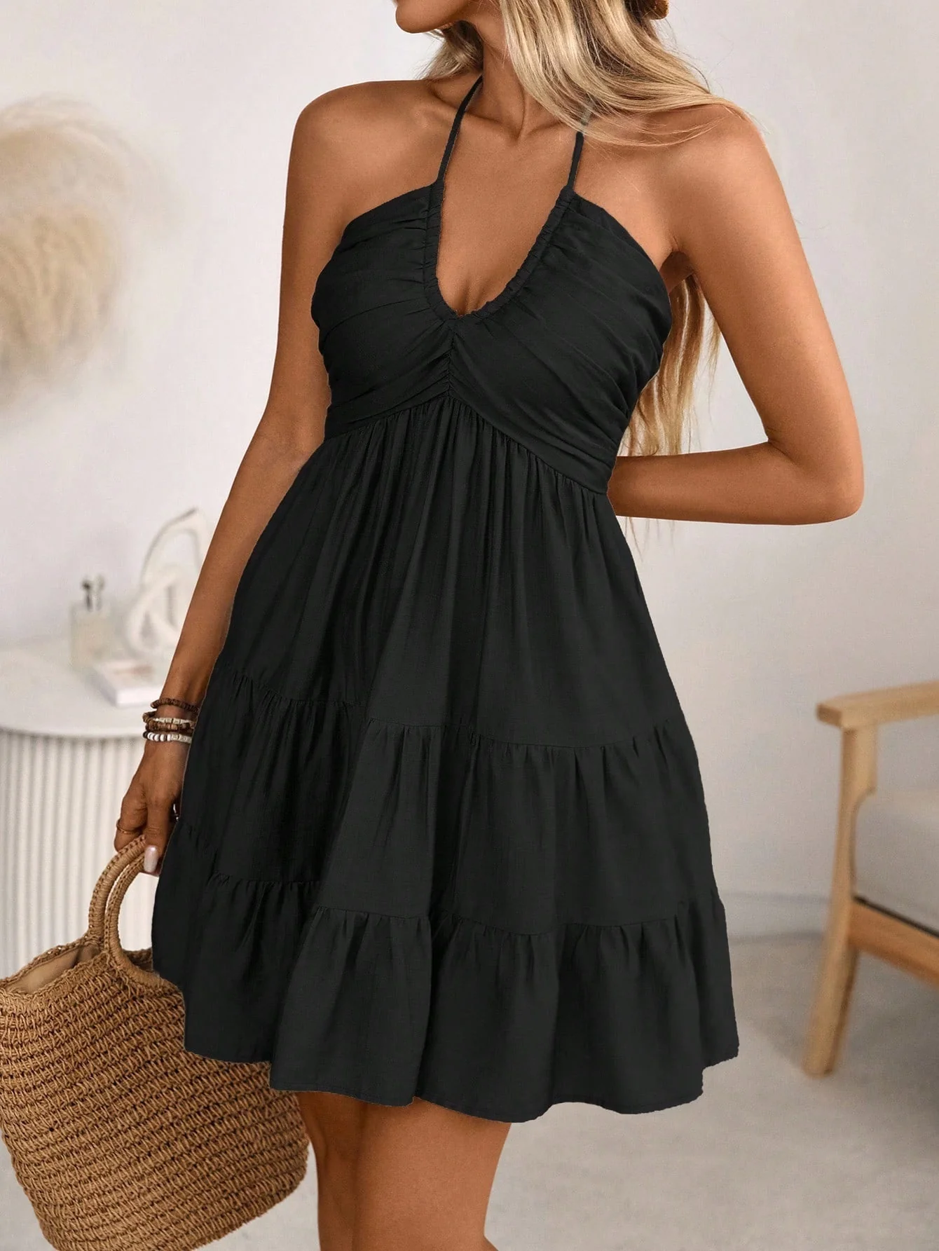 Smocked Halter Neck Tiered Dress - Image 25