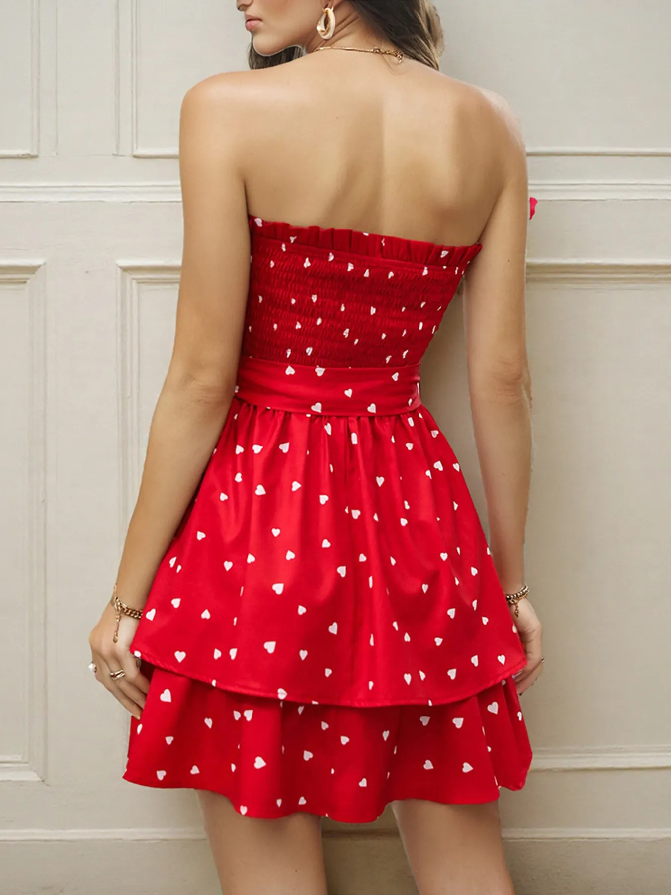 Smocked Heart Print Tube Dress - Image 2