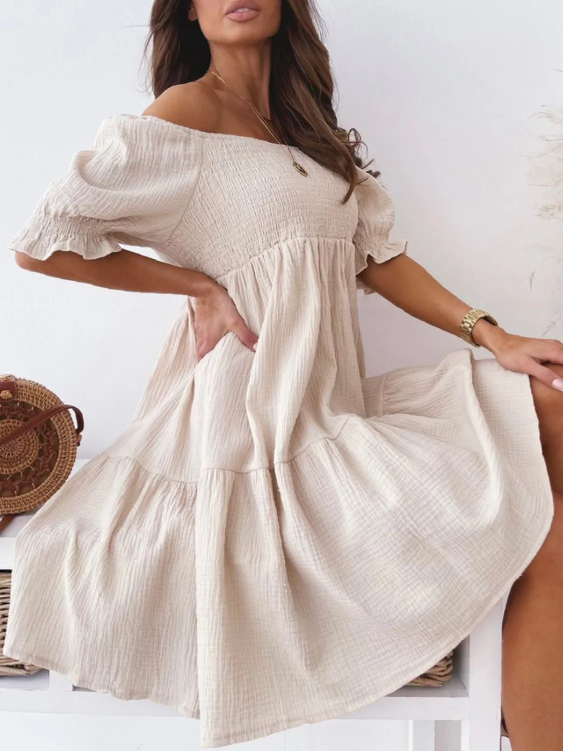 Smocked Off-Shoulder Mini Dress - Image 6