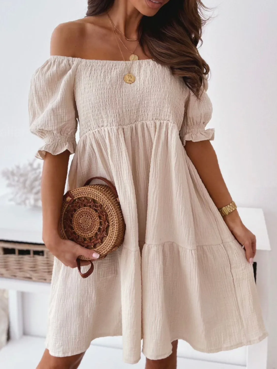 Smocked Off-Shoulder Mini Dress - Image 7