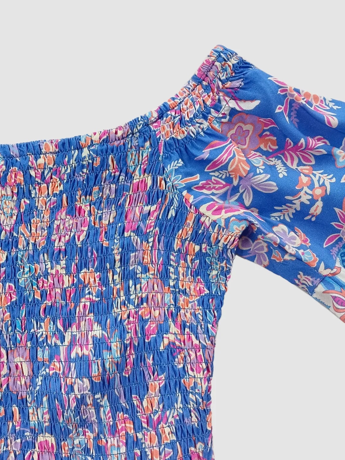 Smocked Off-Shoulder Printed Top and Skirt Set - Image 11