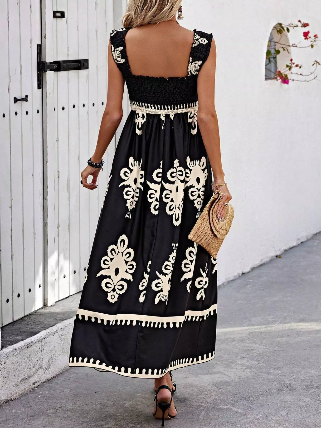 Smocked Printed Square Neck Maxi Dress - Image 17