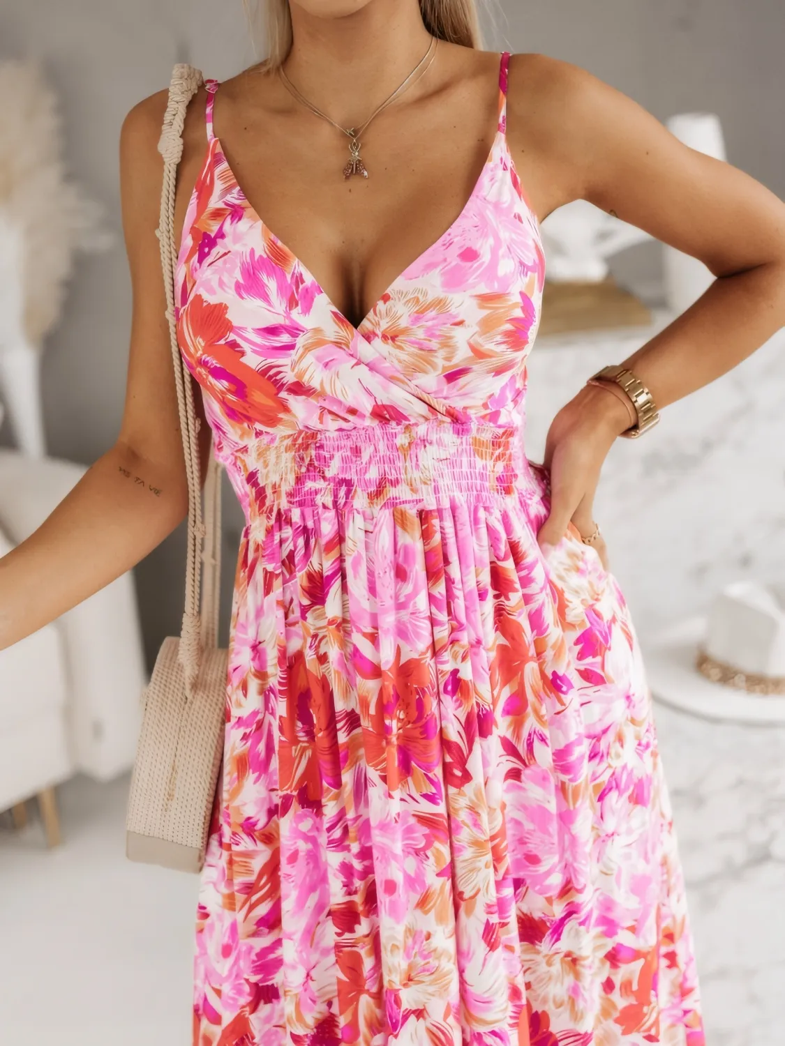 Smocked Printed Surplice Maxi Cami Dress - Image 6