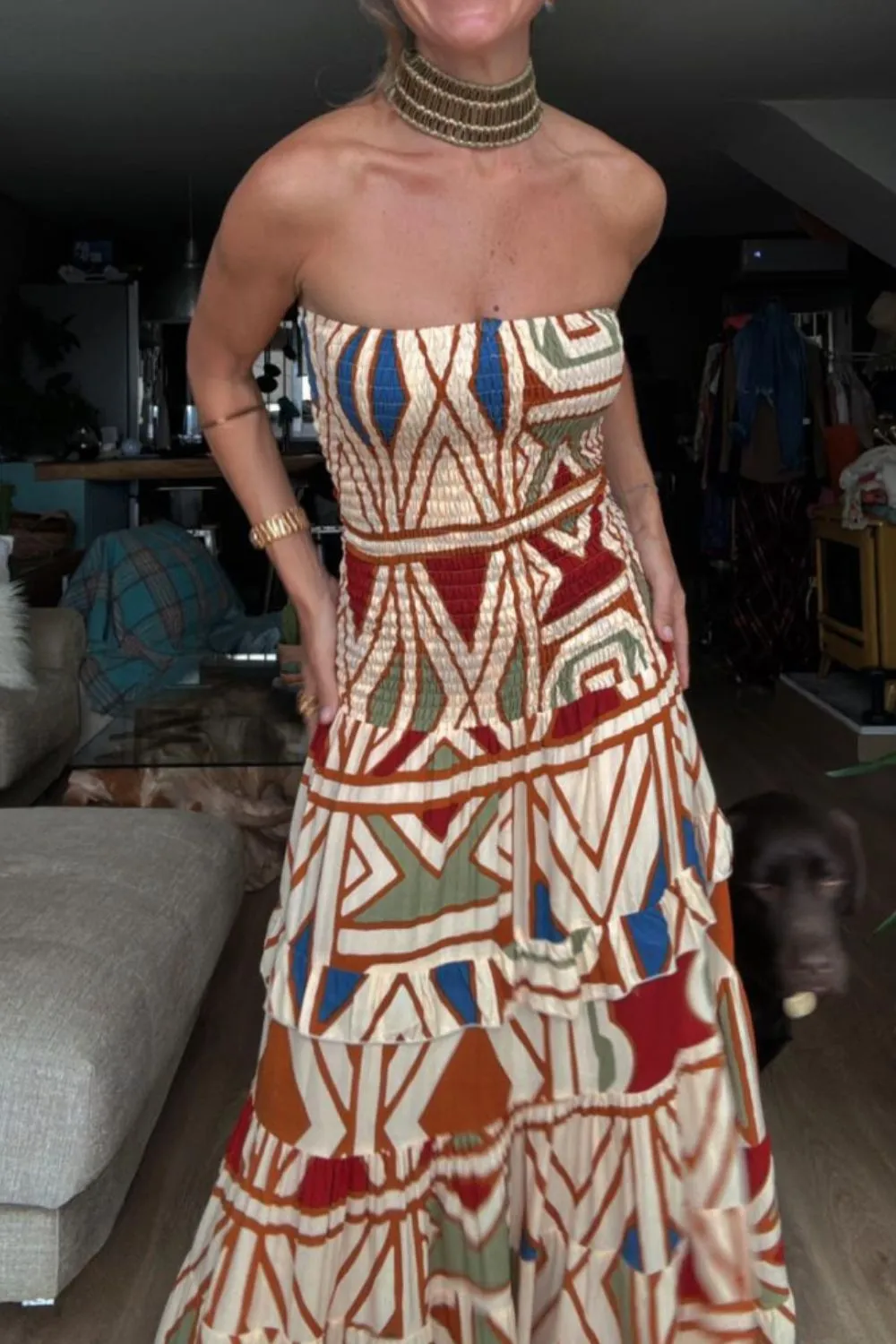 Smocked Printed Tube Dress - Image 2
