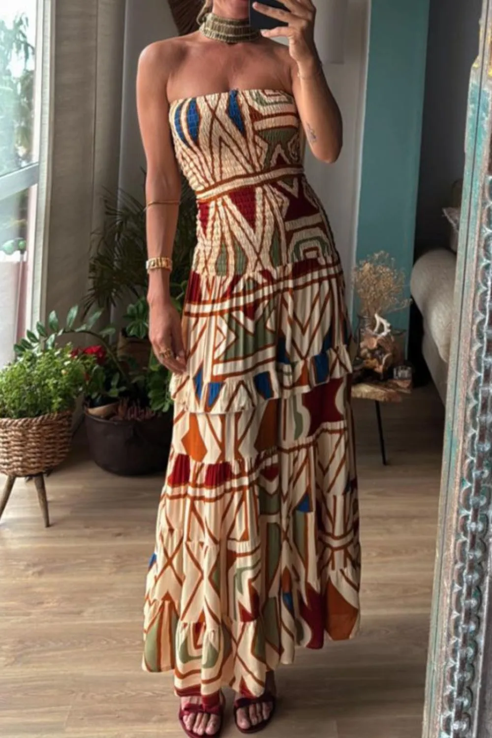 Smocked Printed Tube Dress - Image 4