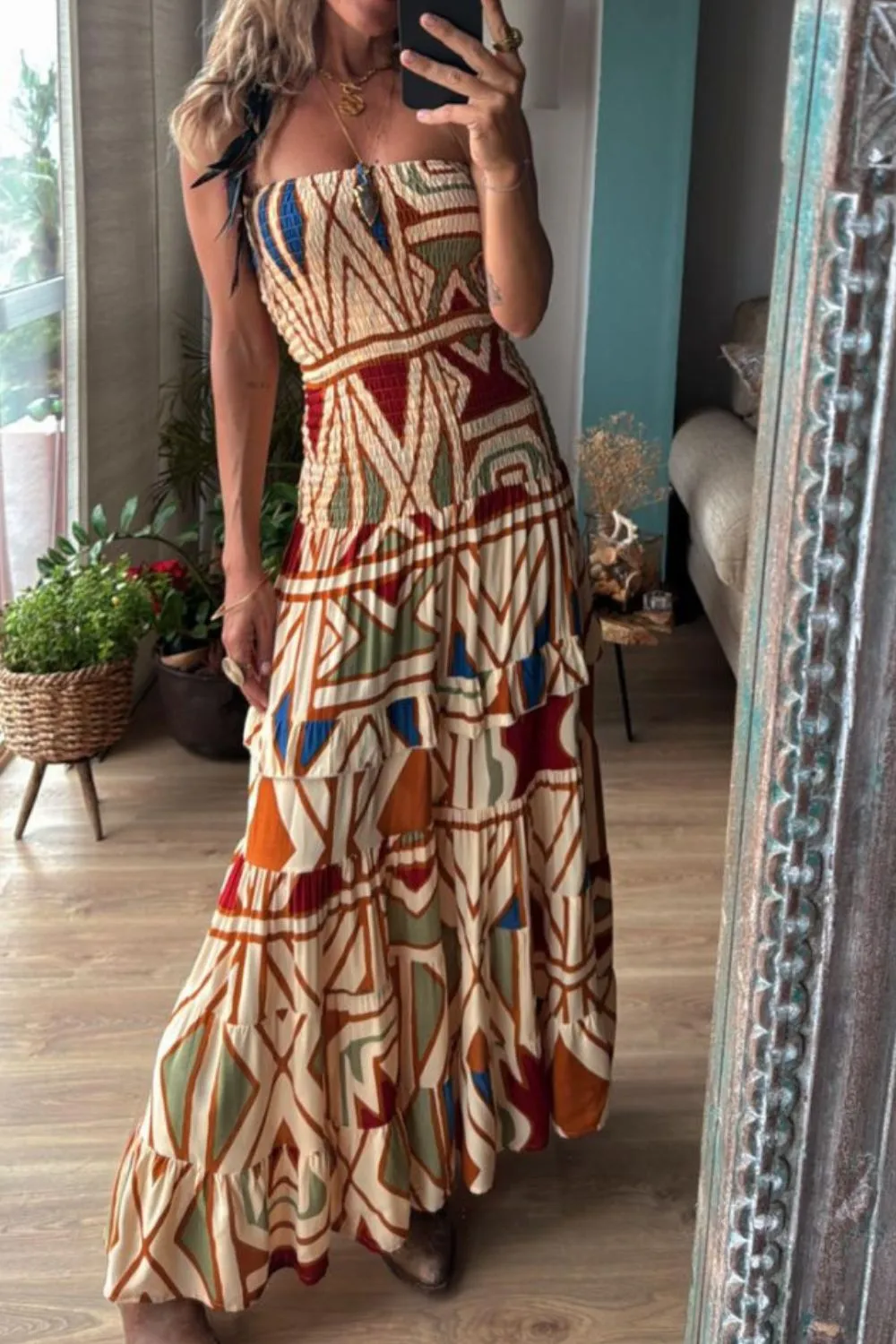 Smocked Printed Tube Dress - Image 5