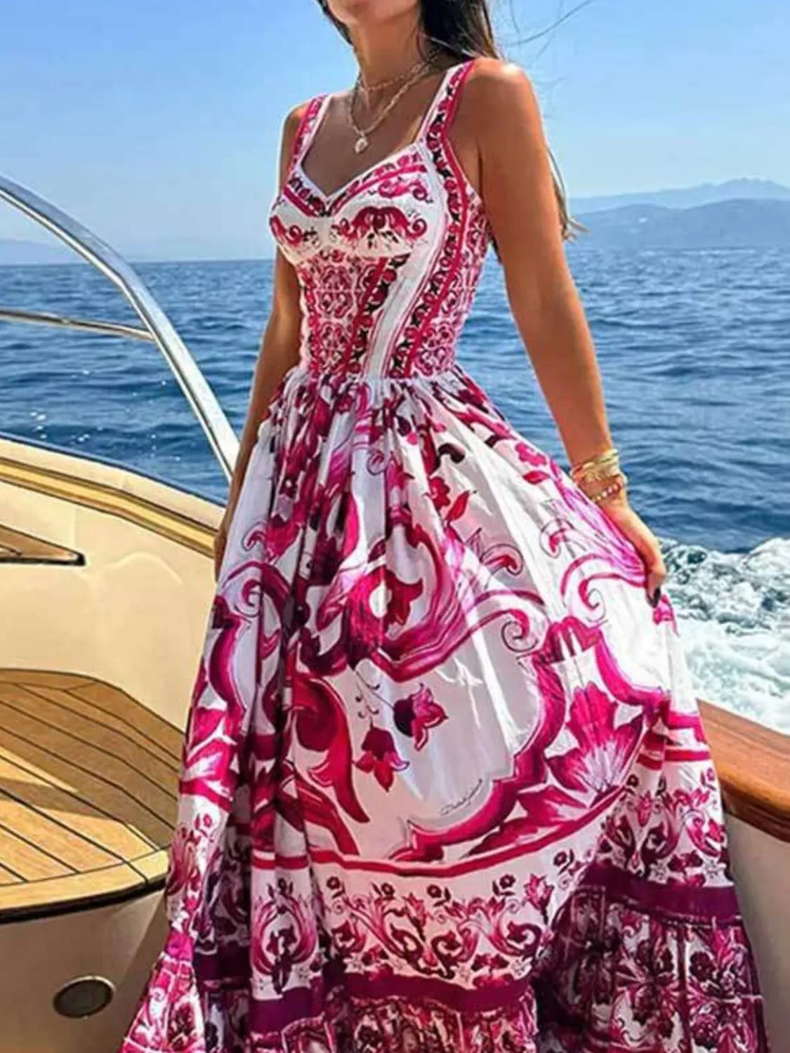 Smocked Printed Wide Strap Dress - Image 12