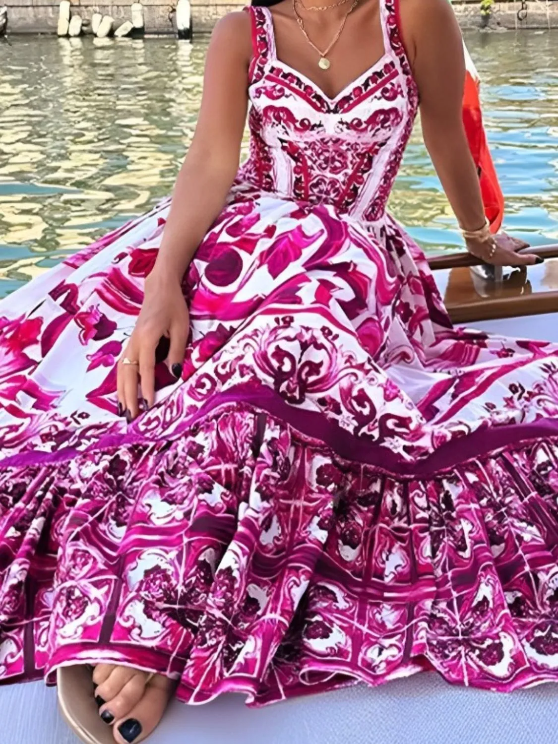 Smocked Printed Wide Strap Dress - Image 13