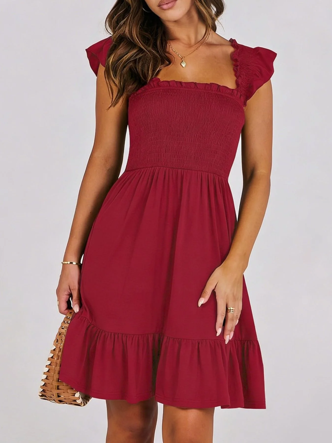 Smocked Ruffle Hem Mini Dress - Image 15