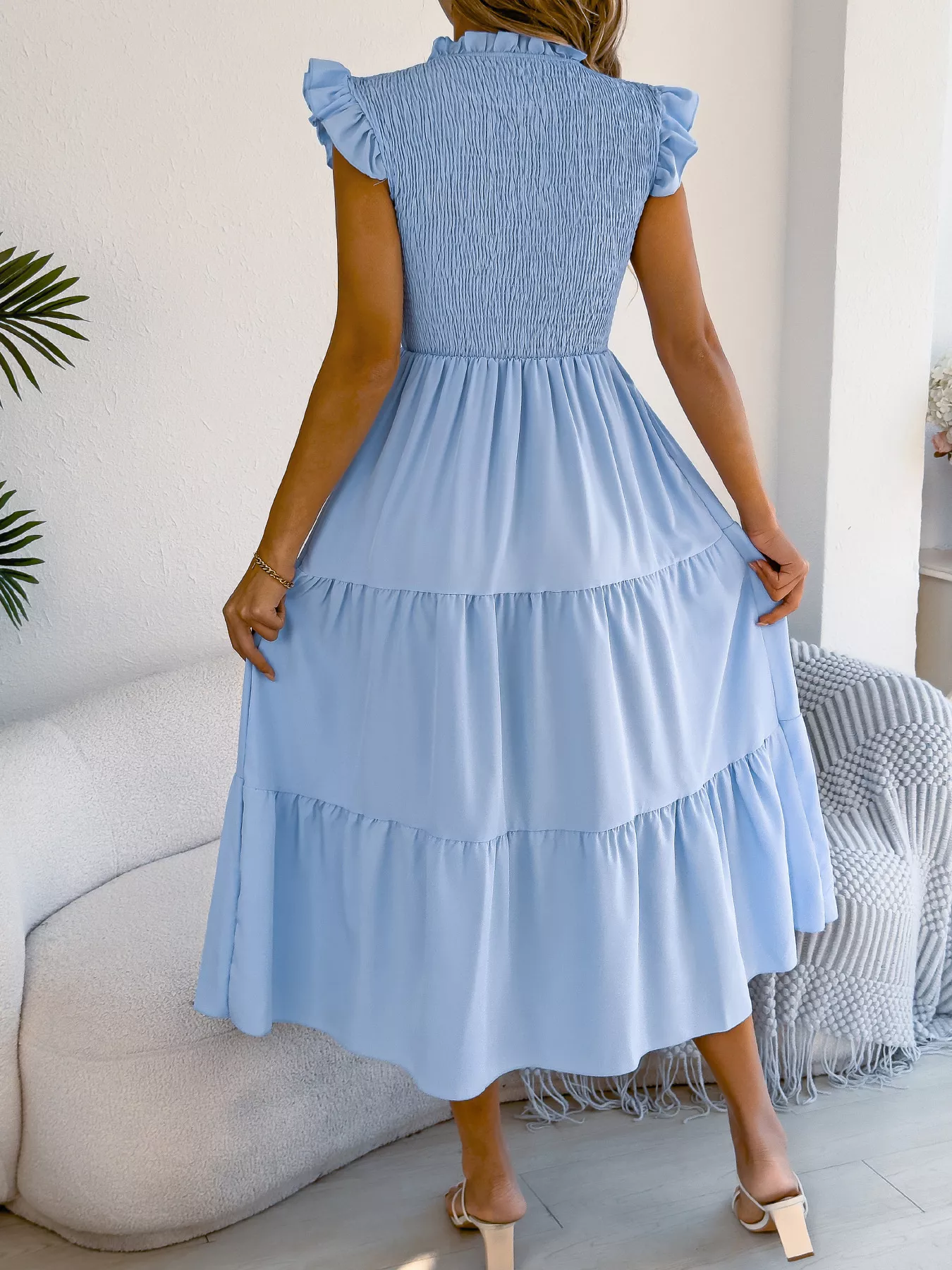 Smocked Ruffled Cap Sleeve Dress - Image 15