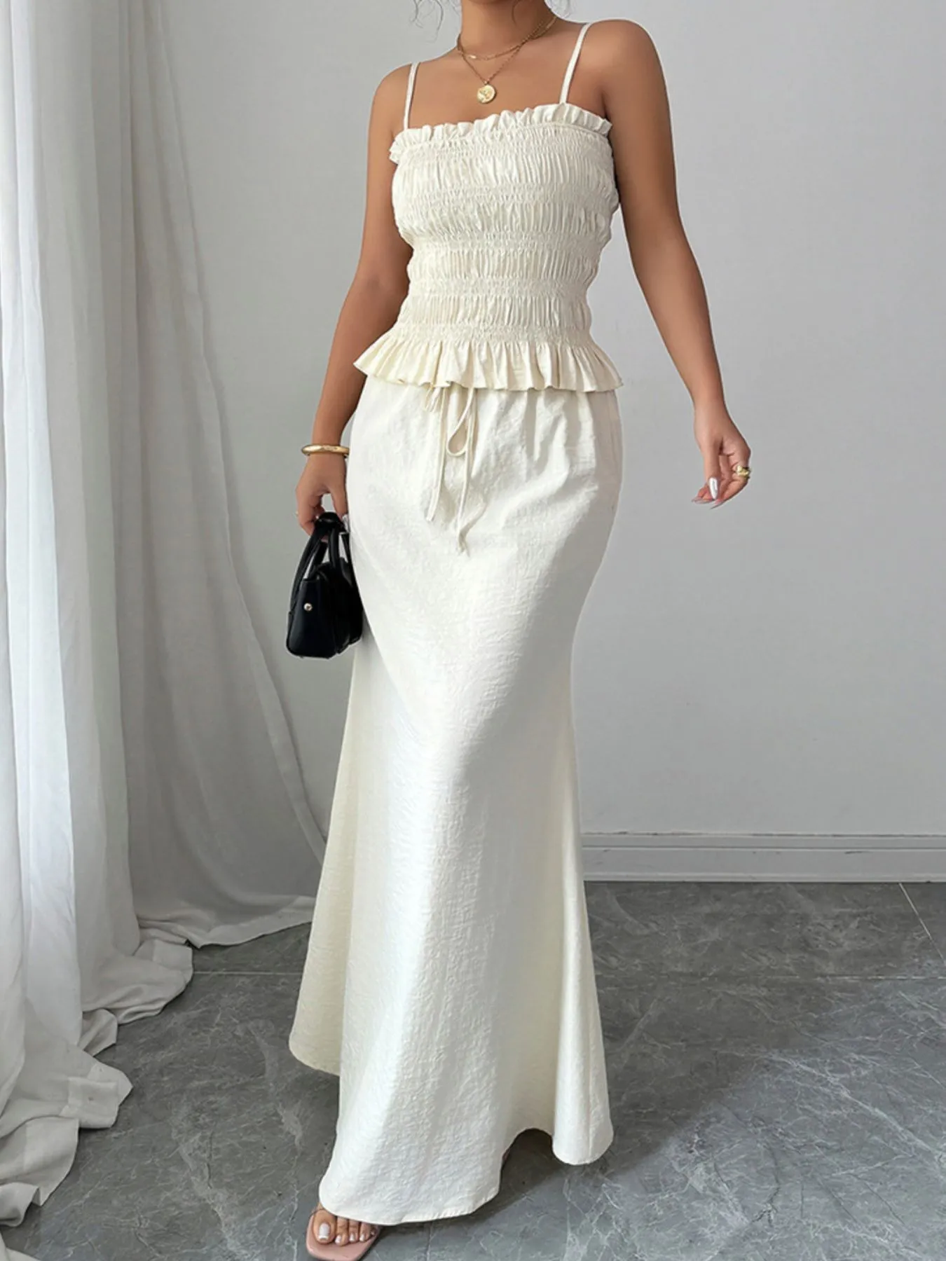 Smocked Ruffled Hem Cami and Maxi Skirt Set - Image 3