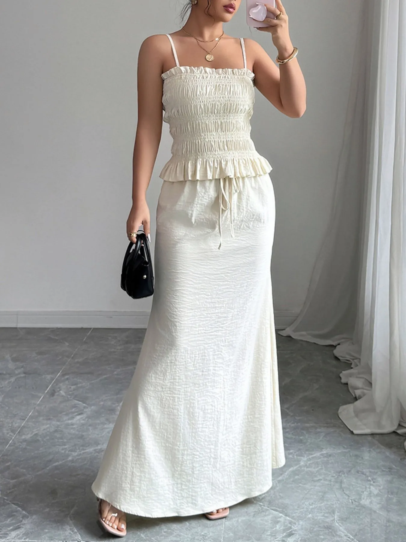 Smocked Ruffled Hem Cami and Maxi Skirt Set - Image 4