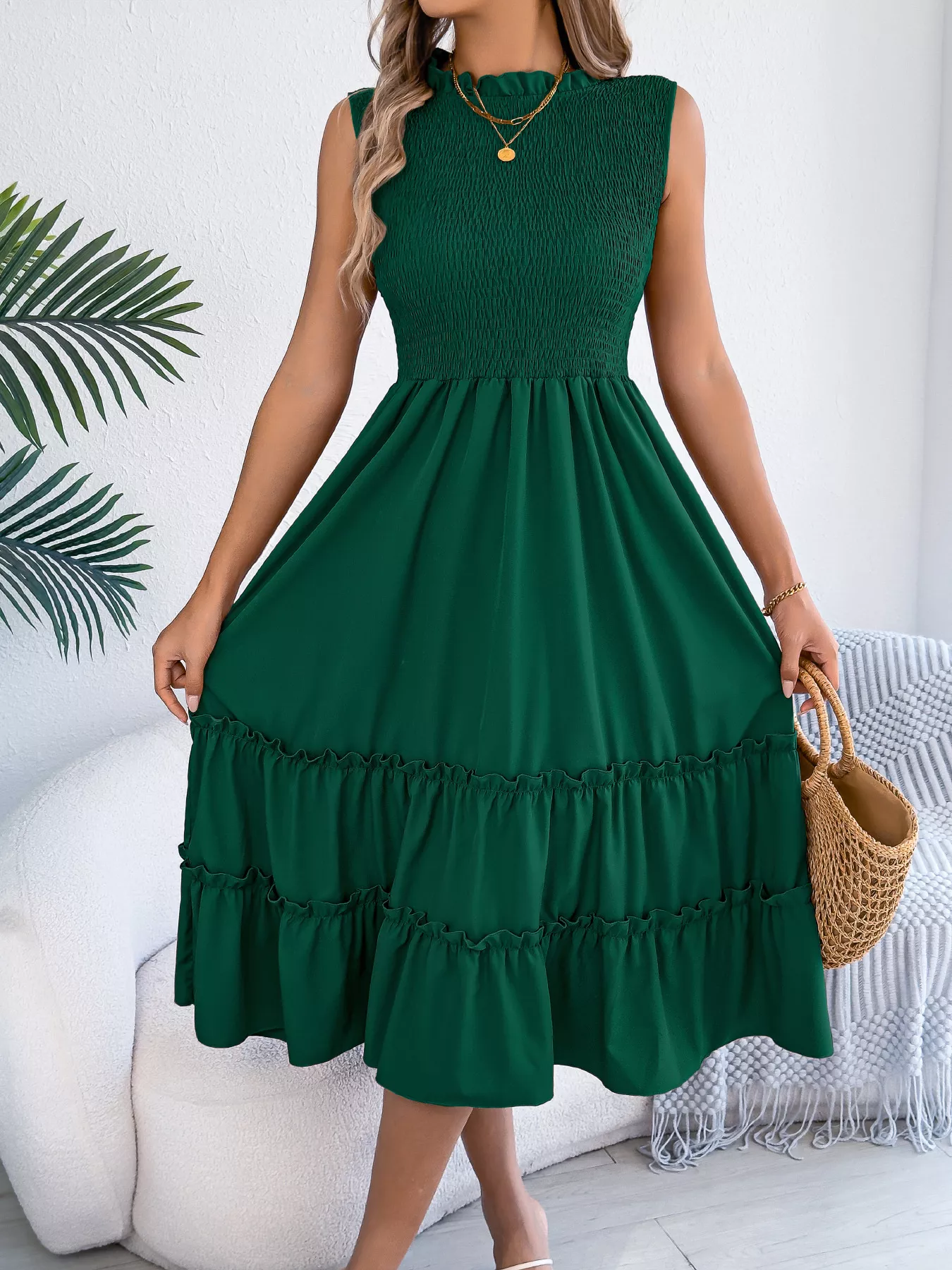 Smocked Sleeveless Tiered Dress - Image 3