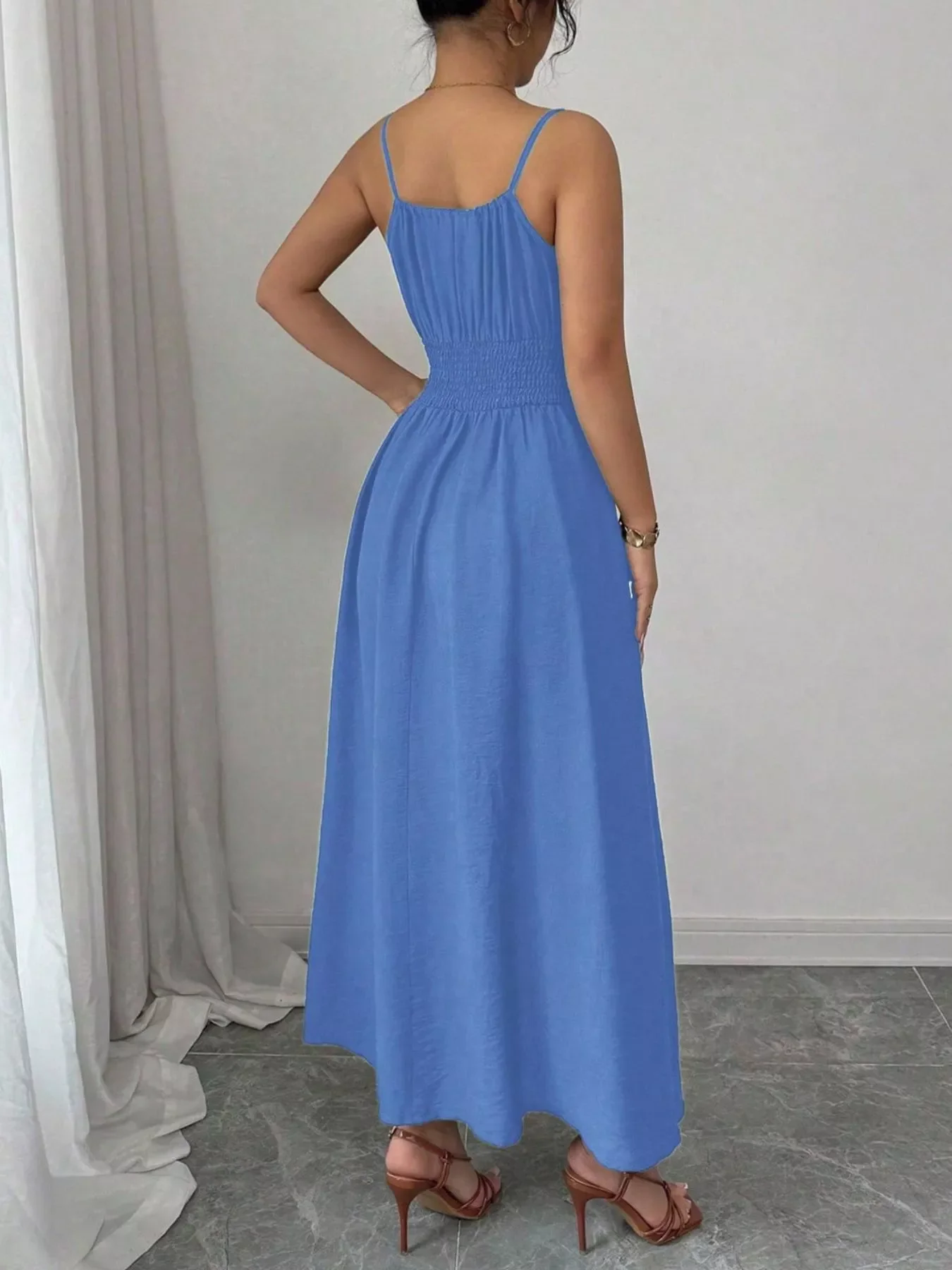 Smocked Spaghetti Strap Midi Dress - Image 8
