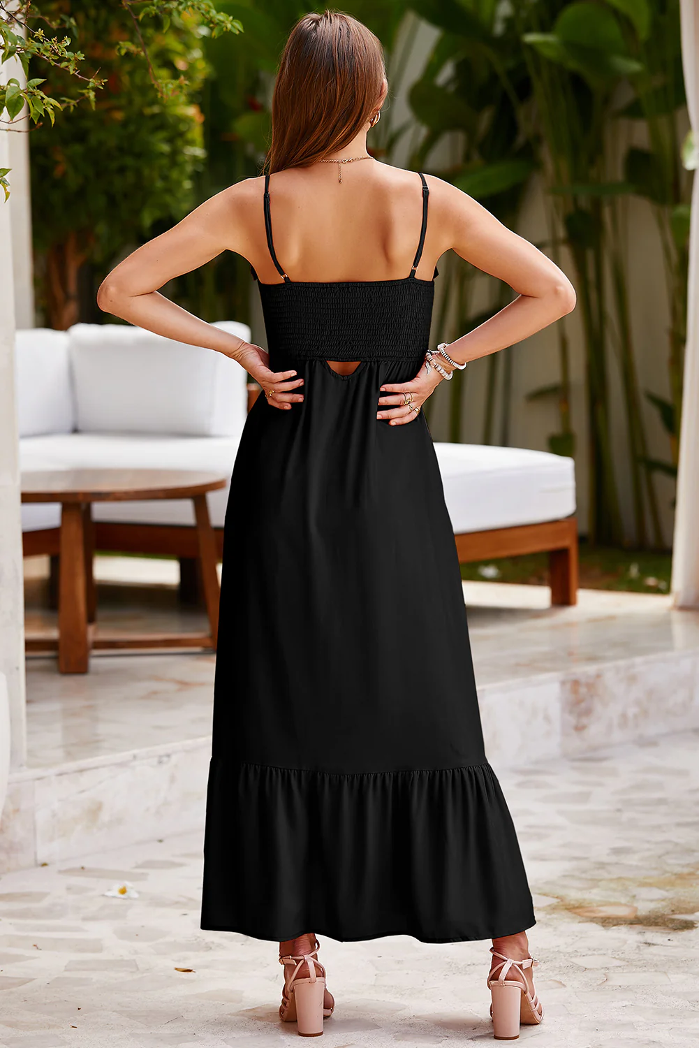 Smocked Spaghetti Strap Ruffle Hem Dress - Image 8