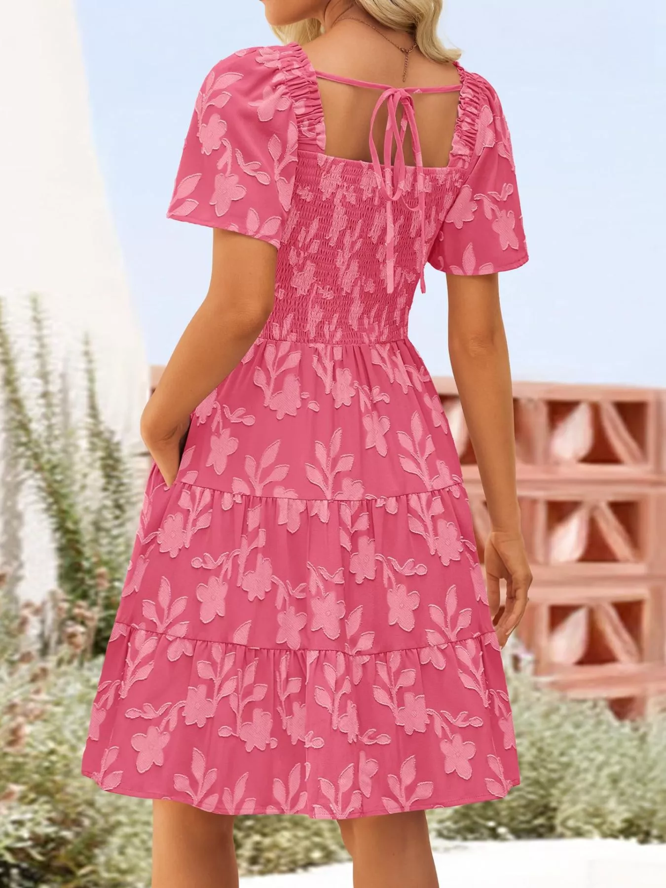Smocked Square Neck Tiered Mini Dress - Image 8