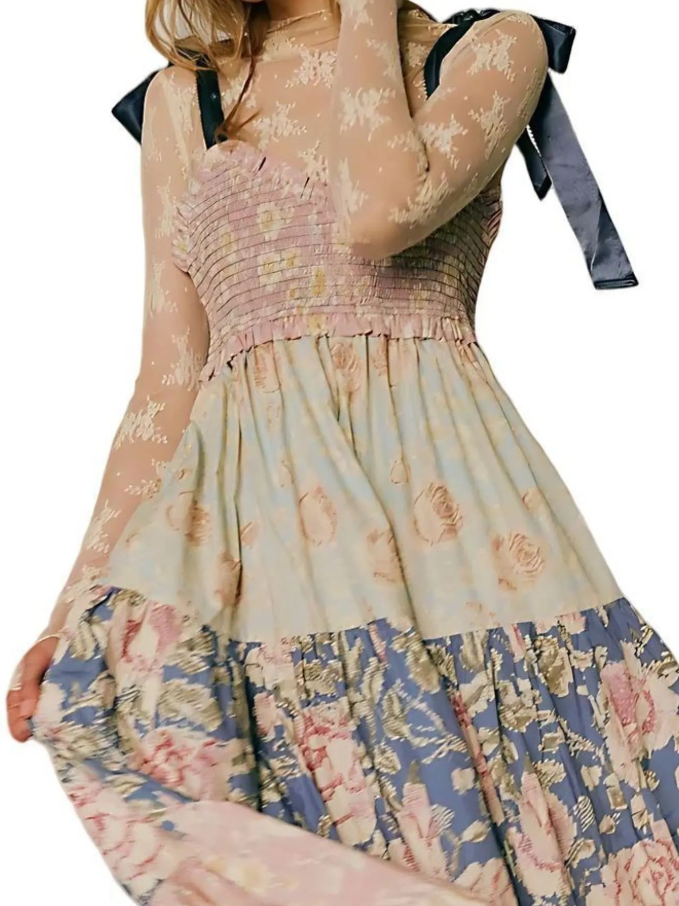 Smocked Tie Shoulder Printed Maxi Dress - Image 8