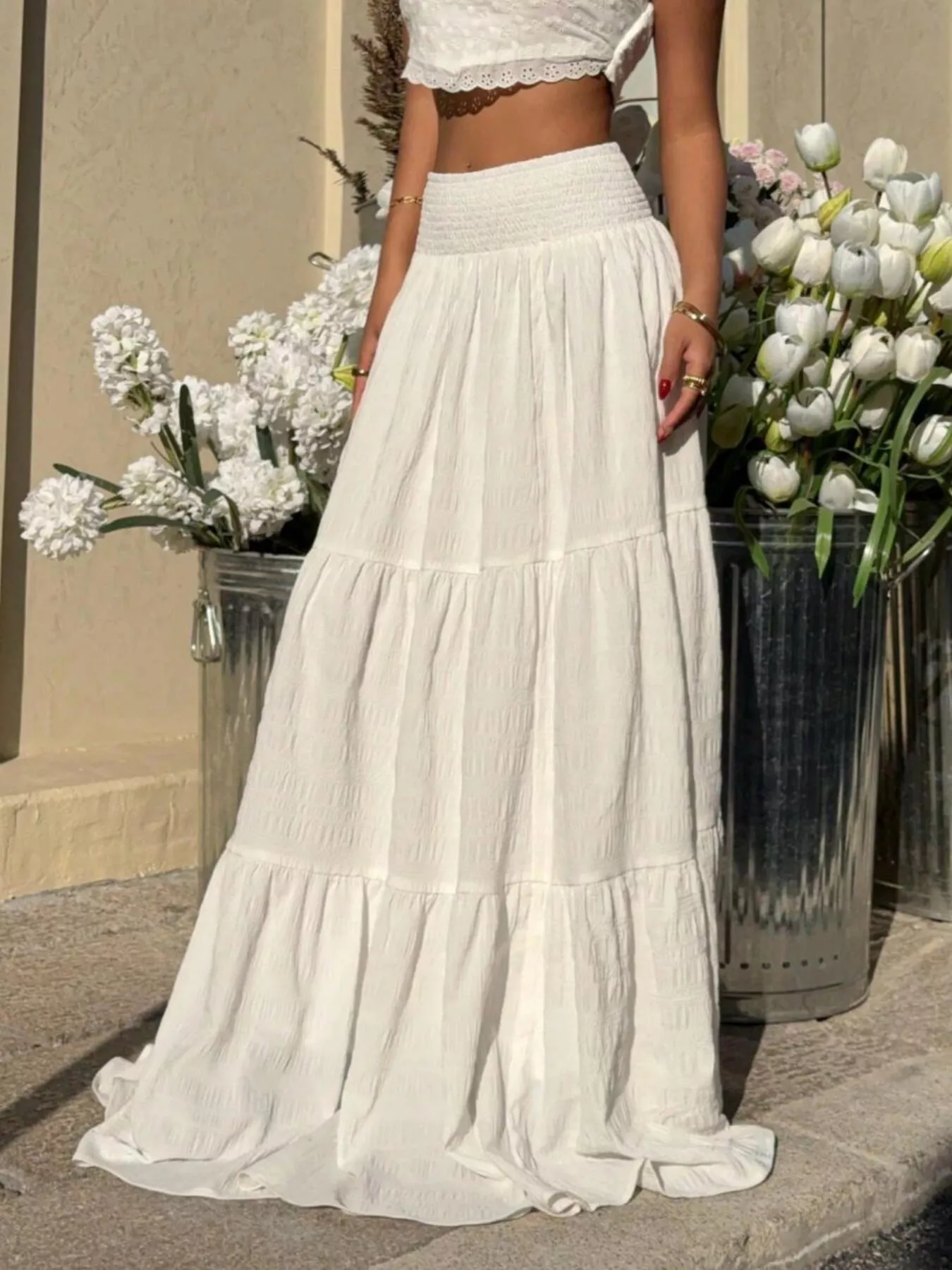 Smocked Tiered Flowy Maxi Skirt - Image 2