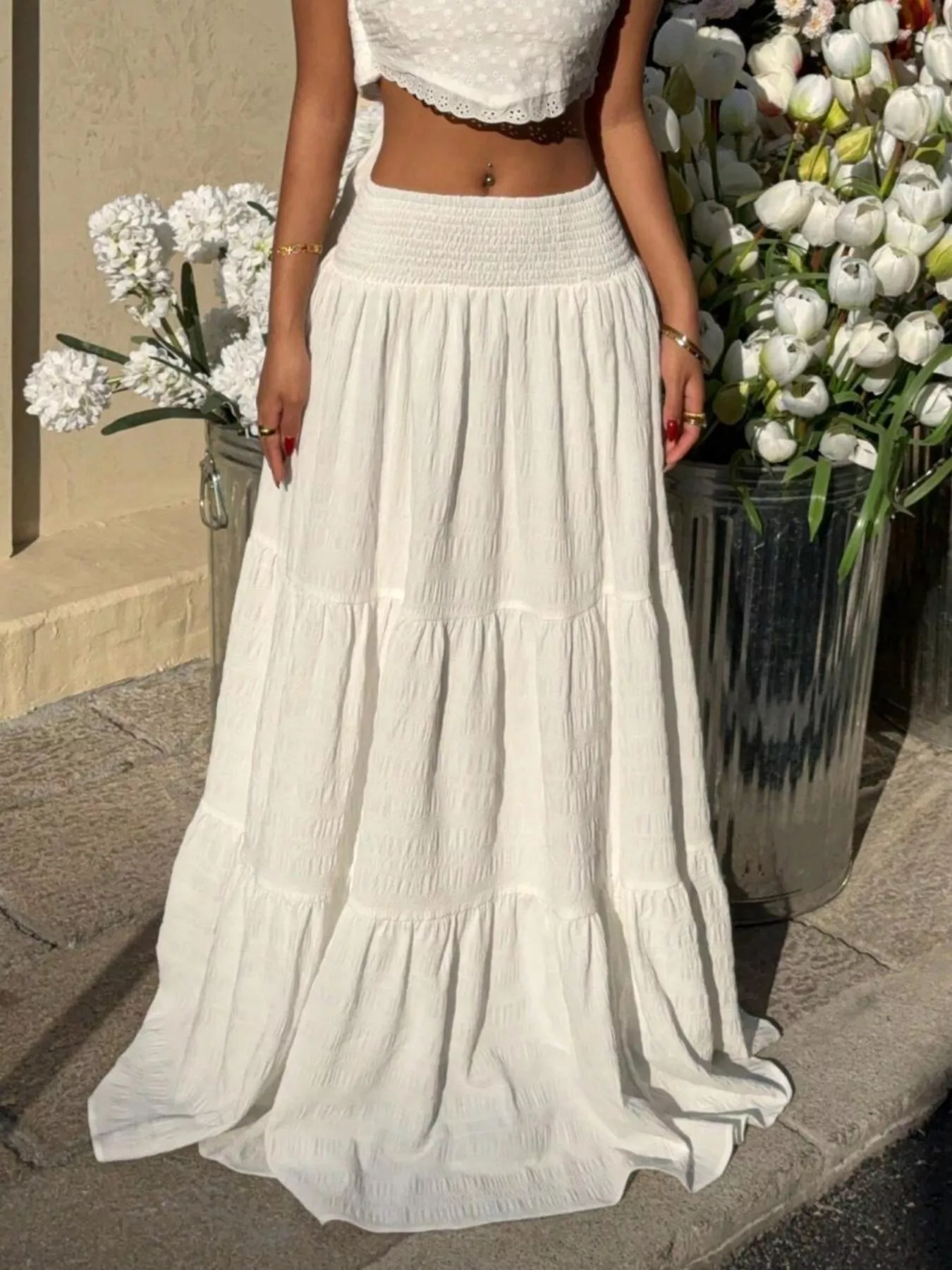 Smocked Tiered Flowy Maxi Skirt - Image 3