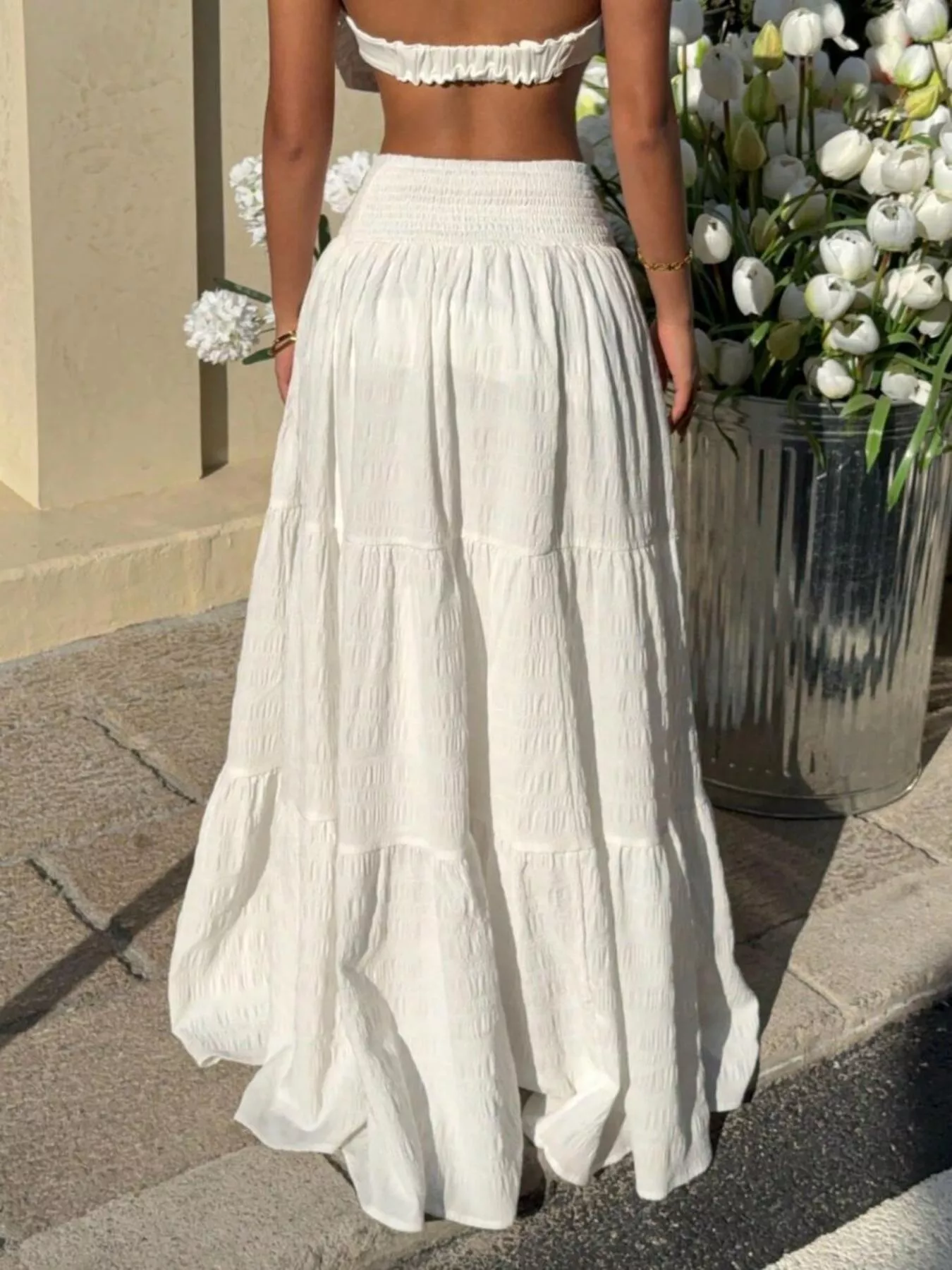 Smocked Tiered Flowy Maxi Skirt - Image 4