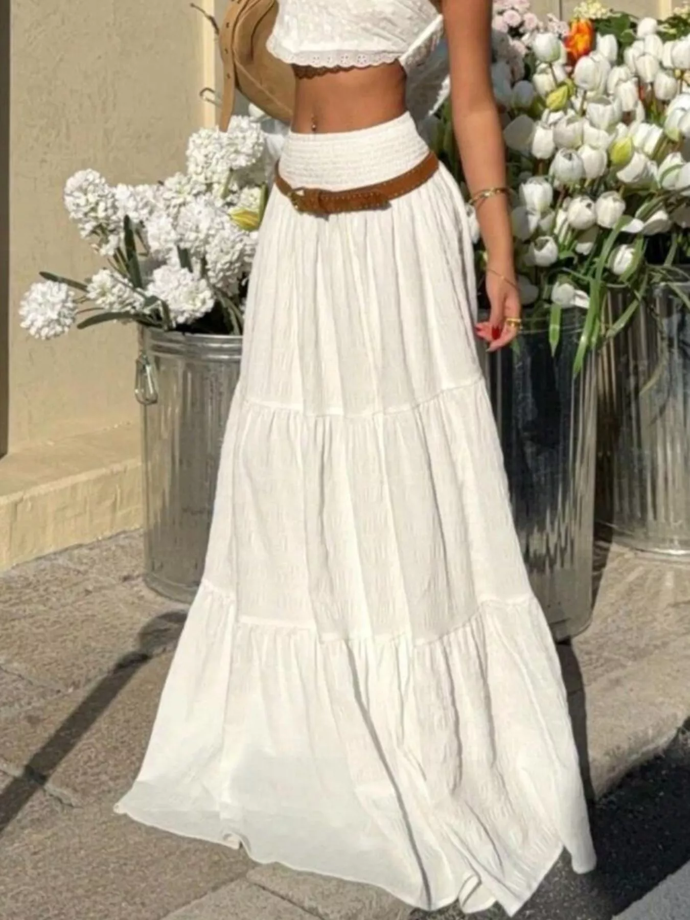 Smocked Tiered Flowy Maxi Skirt - Image 5