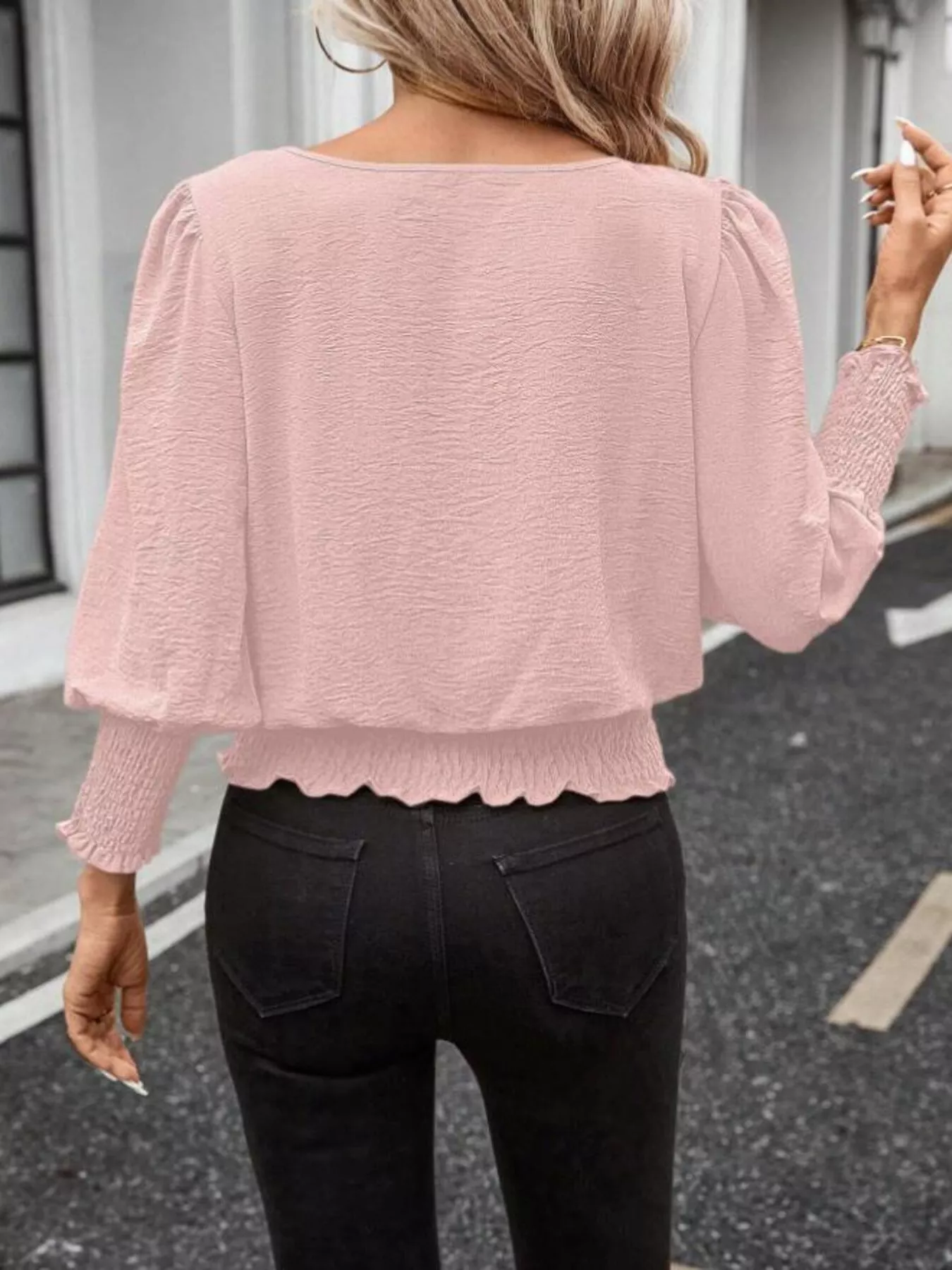 Smocked Waist Round Neck Blouse - Image 13