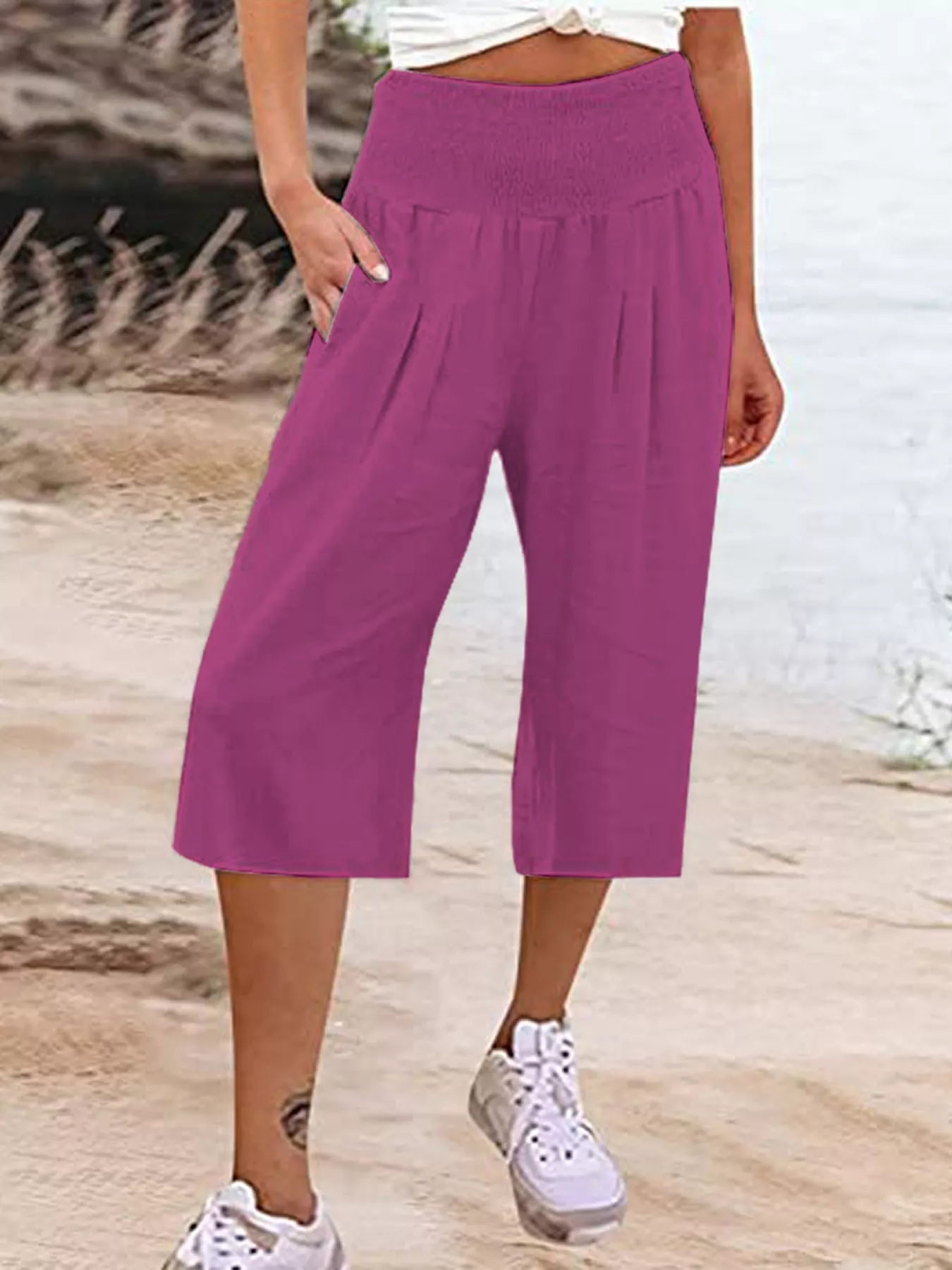 Smocked Wide-Leg Capri Pants - Image 18