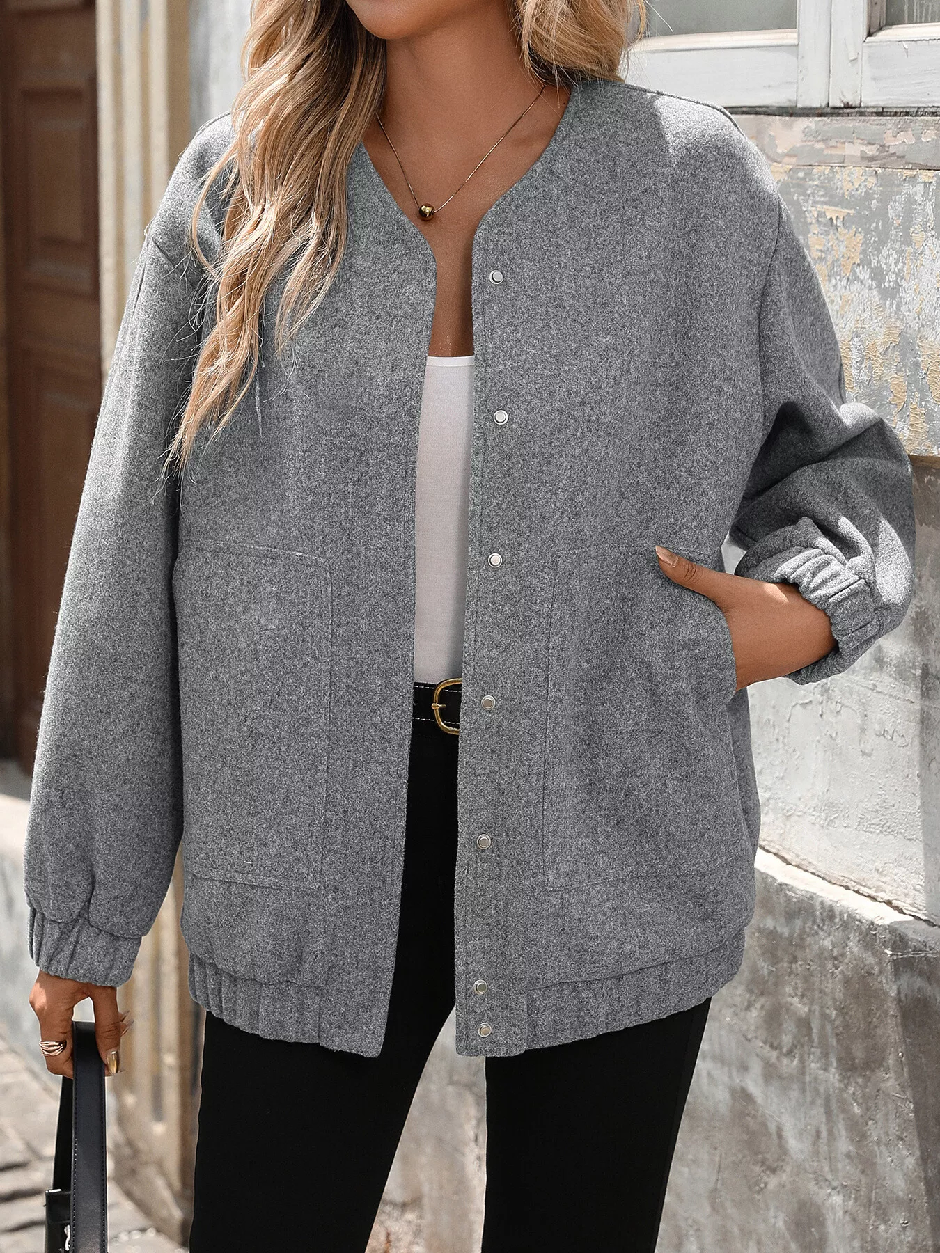 Snap Down Dropped Shoulder Jacket - Image 2