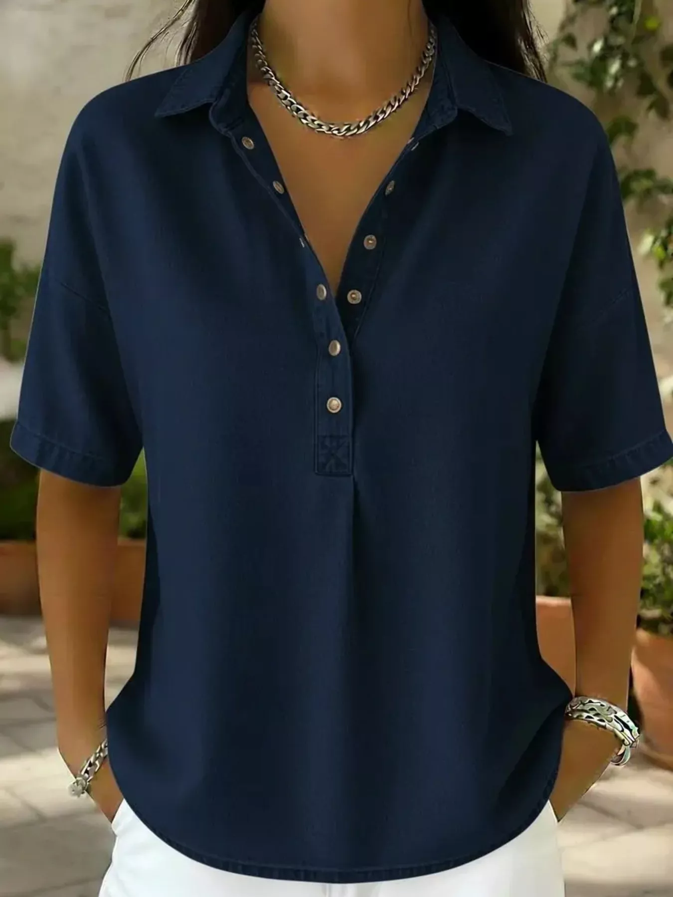 Snap Down Short Sleeve Blouse - Image 3