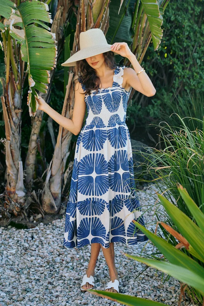 SO ME Abstract Print Smocked Bodice Tiered Lined Midi Dress - Image 13