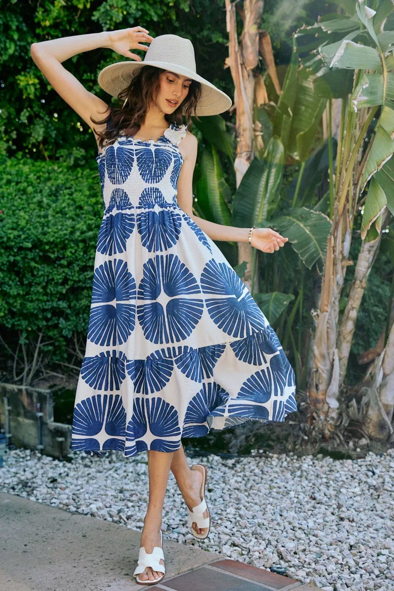SO ME Abstract Print Smocked Bodice Tiered Lined Midi Dress - Image 16
