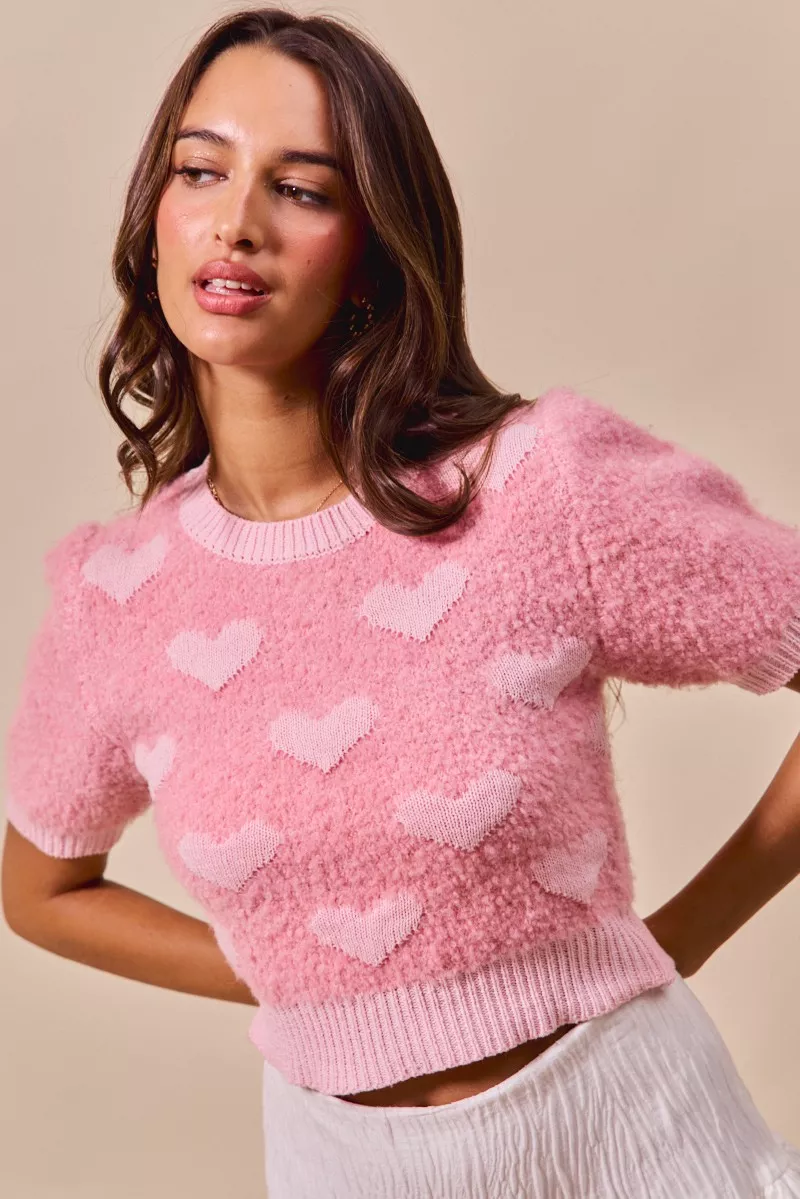 SO ME All Over Heart Valentine Cropped Sweater - Image 3