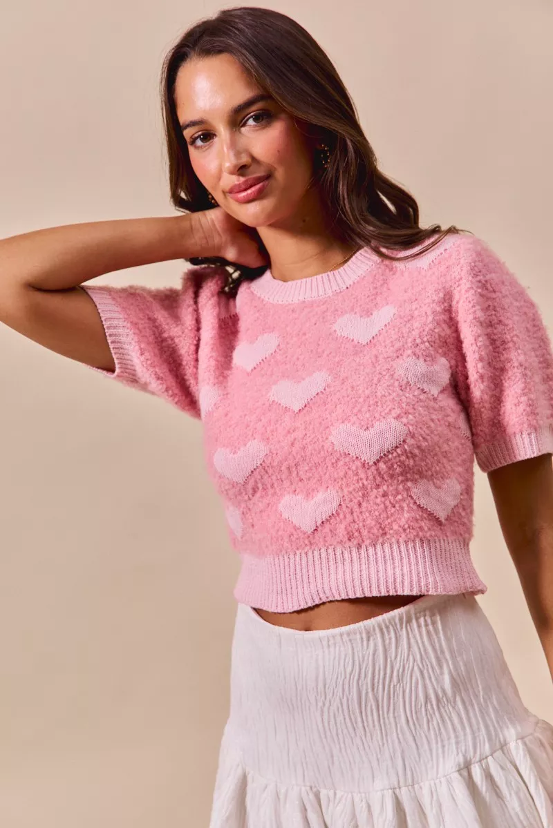 SO ME All Over Heart Valentine Cropped Sweater - Image 4