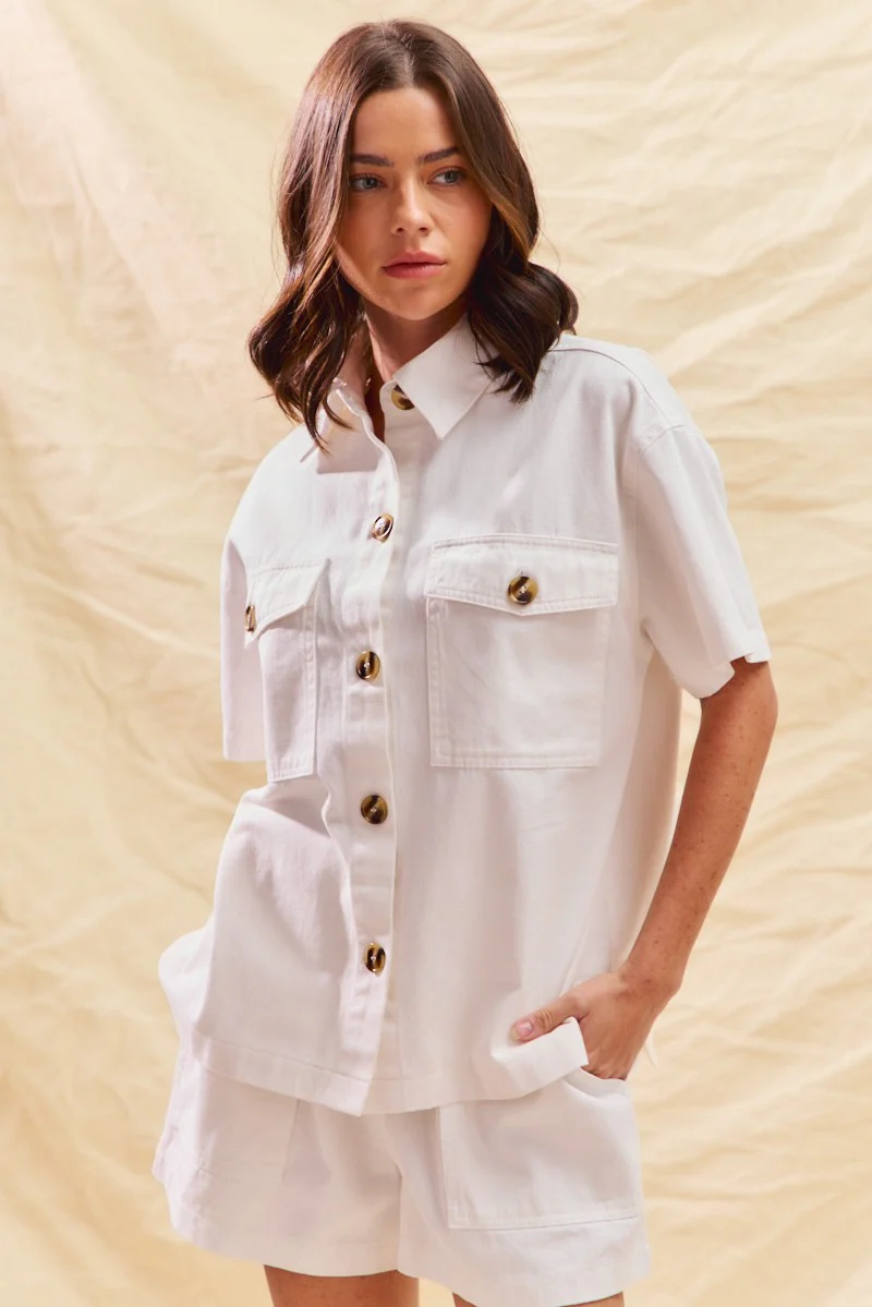 SO ME Button Down Denim Game Day Top and Shorts Set - Image 10