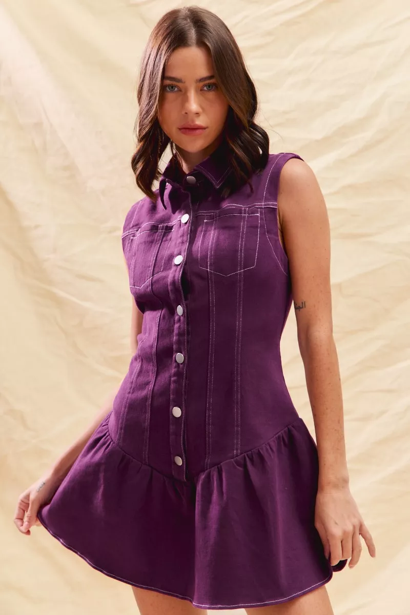 SO ME Button Down Sleeveless Collared Game Day Mini Dress - Image 4