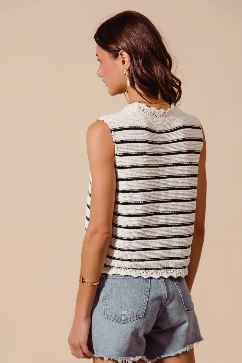 SO ME Buttoned Front Stripe Texture Knitted Sweater Vest - Image 11
