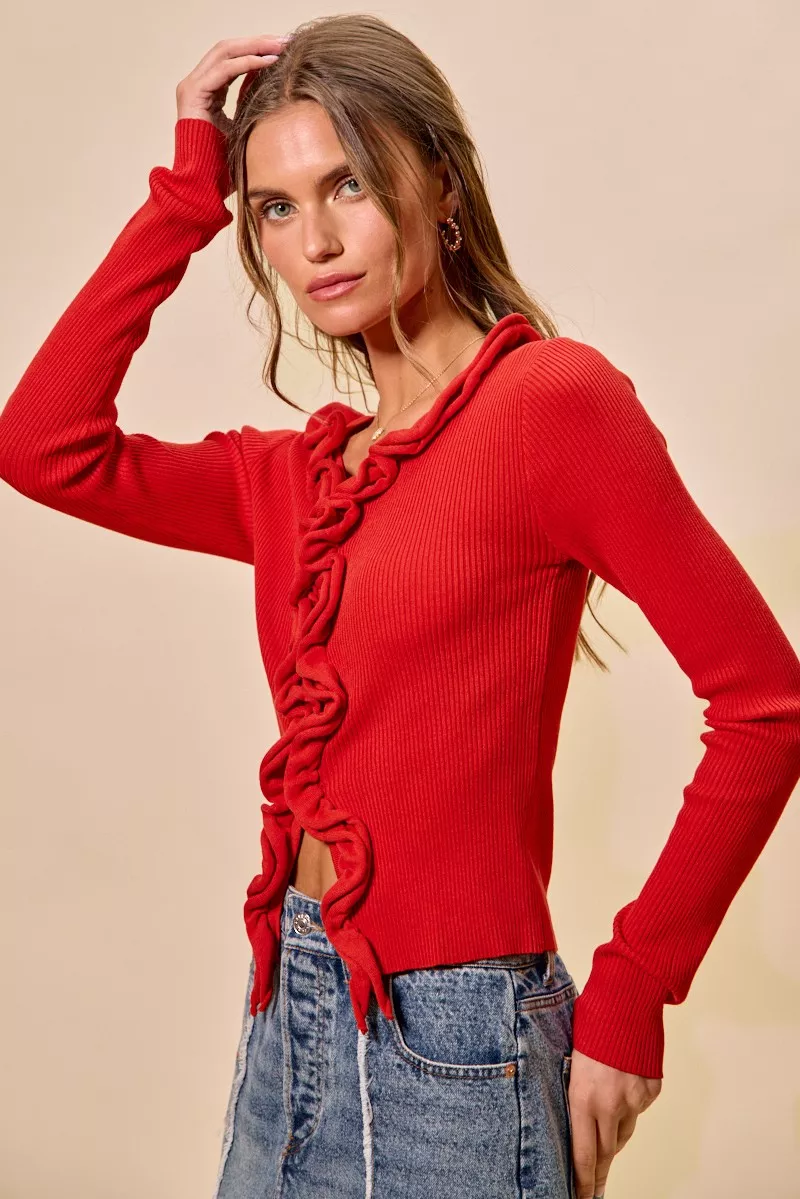 SO ME Cascade Ruffle Ribbed Sweater Cardgian - Image 14