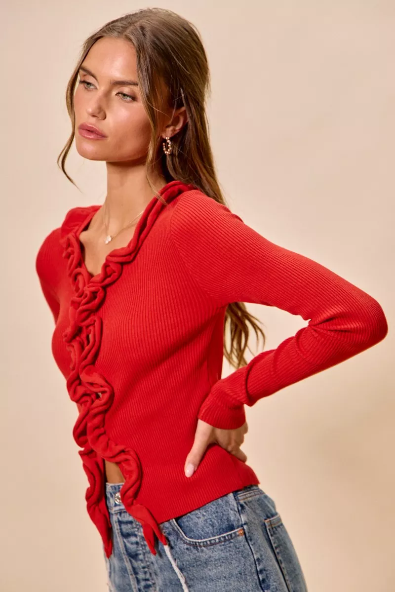 SO ME Cascade Ruffle Ribbed Sweater Cardgian - Image 17