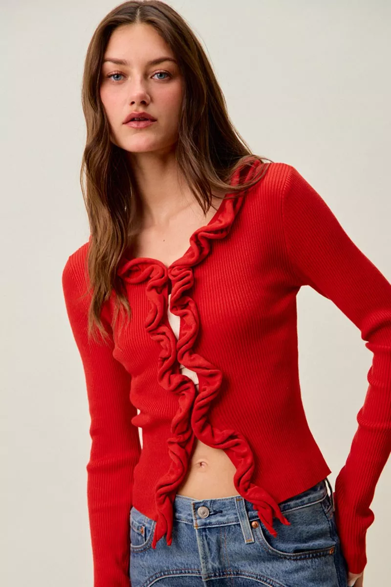 SO ME Cascade Ruffle Ribbed Sweater Cardgian - Image 21