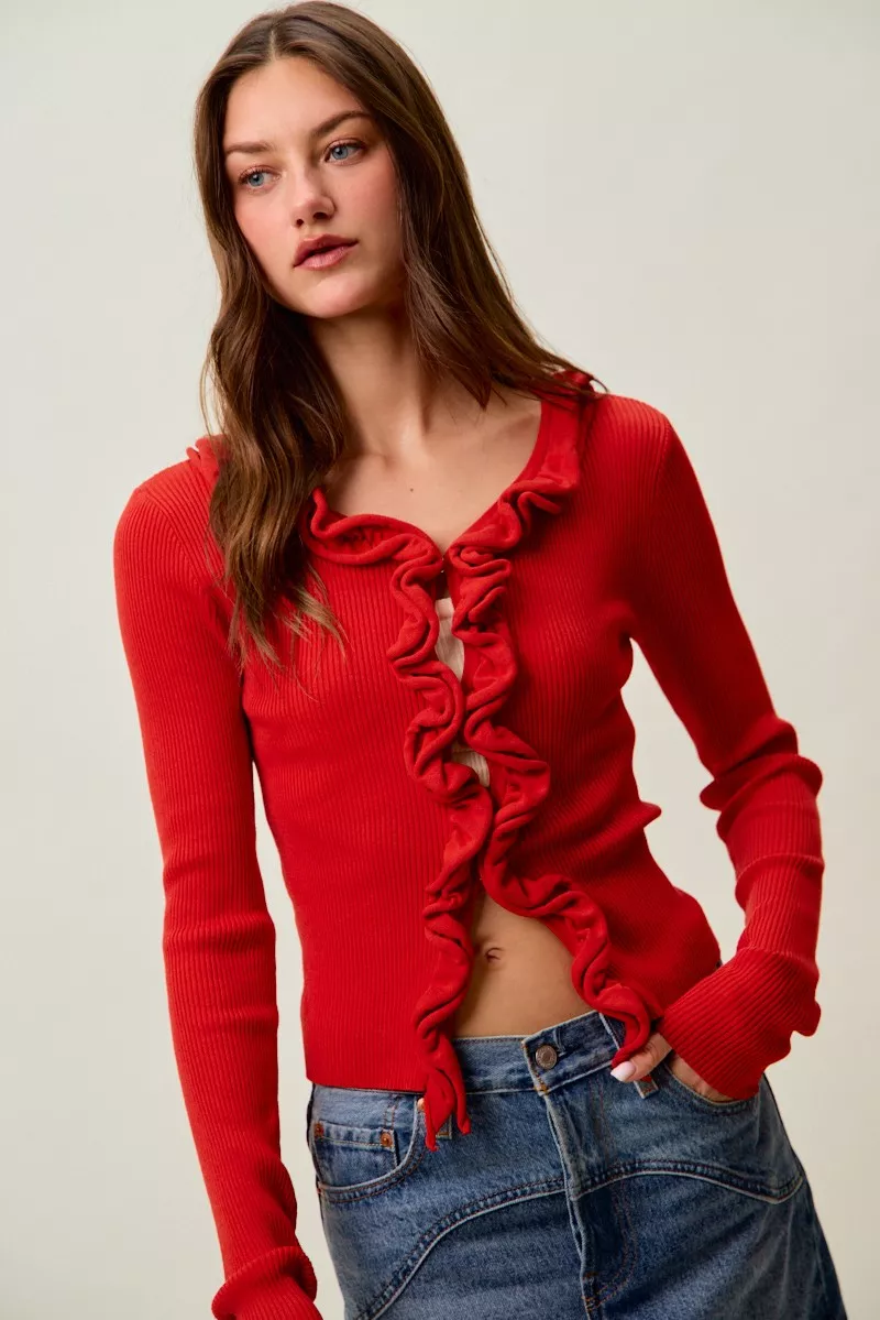 SO ME Cascade Ruffle Ribbed Sweater Cardgian - Image 25