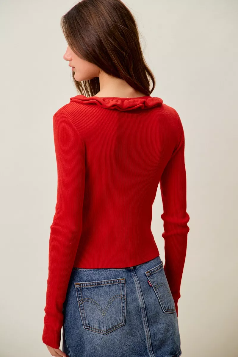 SO ME Cascade Ruffle Ribbed Sweater Cardgian - Image 30
