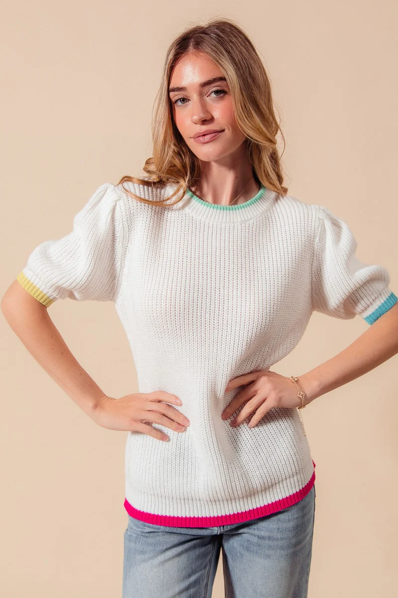 SO ME Casual Sweater Top With Colorful Bands - Image 2