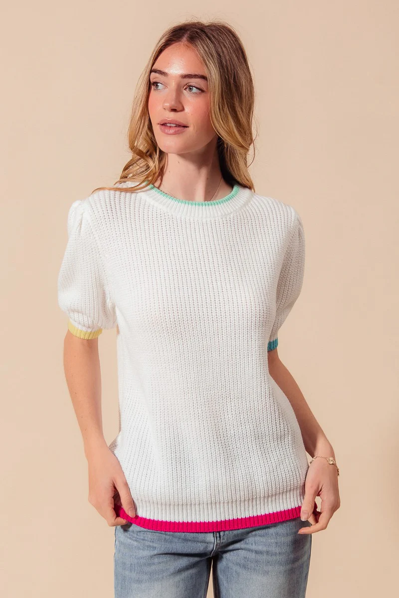 SO ME Casual Sweater Top With Colorful Bands - Image 3